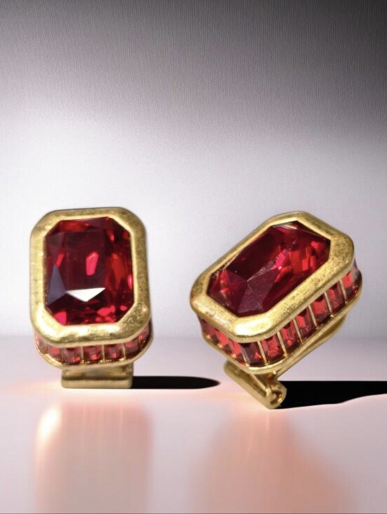 LeChic Jewelry Jewelry - 18k Gold Plated Cubed Ruby Red Crystal Omega Stud Earrings